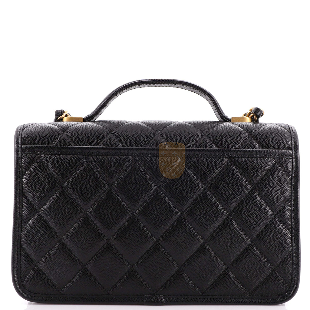 CHANEL MASTER CAVIAR QUILTED SCHOOL MEMORY  TOP HANDLE FLAP BLACK (25*21.5*7cm)